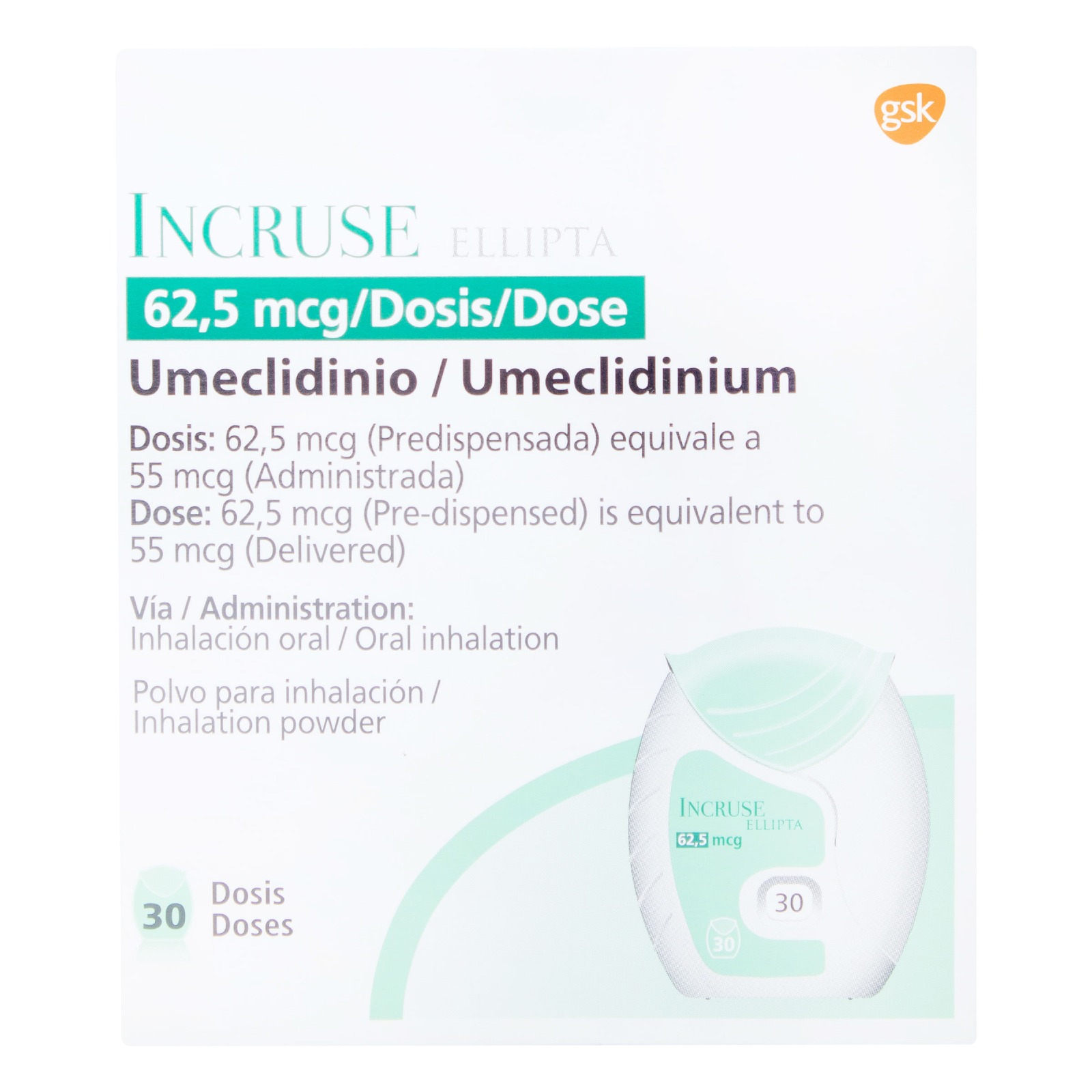 INCRUSE ELLIPTA 62.5 MCG 30 DOSIS